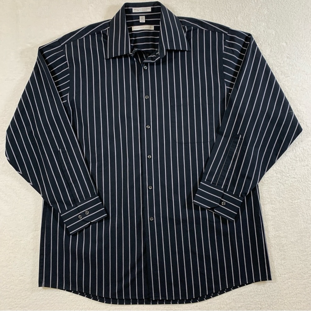 Geoffrey Beene Men L‎ 16.5 32/33 Wrinkle Free Long Sleeve Striped Dress Shirt
